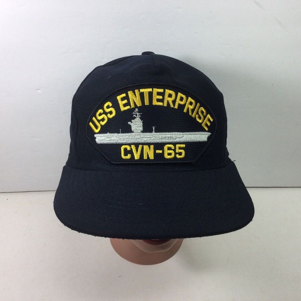 Vintage USS Enterprise Mens Hat Cap Snapback Blue Yellow CVN 65 Aircraft Carrier